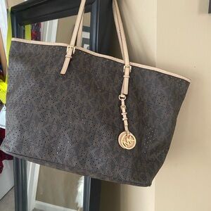 Michael Kors Cream and Brown Tote Bag